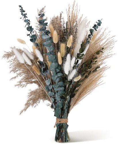 LAUMOE 77 Stück Pampasgras Deko Boho, Getrocknete Blumen Deko Trockenblumen Zum Basteln Groß Pampasgras Trockenblumen Deko für Hochzeits,Boho,Flur,Vasen,Room Vintage Beige Deko