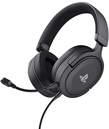GXTrust Forta PS5 Gaming Headset Lizenziert für PlayStation 5, Schwarz | 1,2 m Kabel, 50mm-Treiber, 3D Audio, 3,5-mm Klinke, Abnehmbares Mikrofon, Verstellbare Over-Ear Kopfhörer