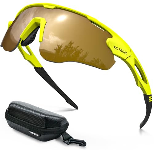 Victgoal Fahrradbrille Herren Damen mit Polarisiert Linse UV400 Schutz Sport Sonnenbrille TR90 Rahmen Ultraleicht MTB Fahrrad Brillen für Radfahren Laufen Fischen (Gelb)