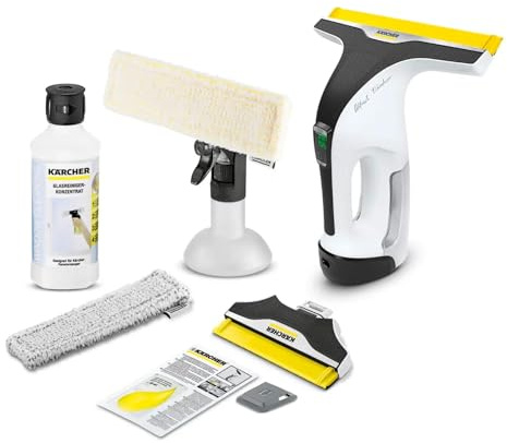 Kärcher Akku-Fenstersauger WV 7 Signature Line – Fensterreiniger mit 100 Min Akkulaufzeit, LED-Anzeige, 2 Absaugdüsen, Sprühflasche, Mikrofaserbezügen, Schmutzkratzer & 500 ml Reiniger