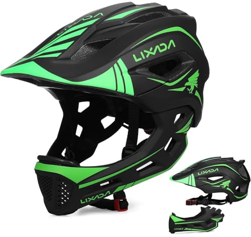 Lixada Fahrradhelm Kinder Helm Fullface Abnehmbar Unisex 52-58cm Children's Helmet 2-In-1 Integrated Größenverstellbar- Mit Abnehmbarem Kinnschutz Helmet inliner Für Fahrräder, Skateboards