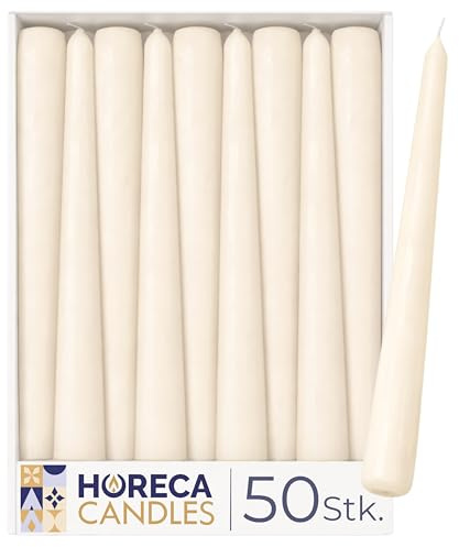 Horeca Candles - Spitzkerzen – Elfenbein Ø 2,3 x 25 cm - 50er Set Leuchterkerzen für Kerzenhalter - 7,5 Stunden Brenndauer - Tropffrei, Rauchfrei, Duftfrei