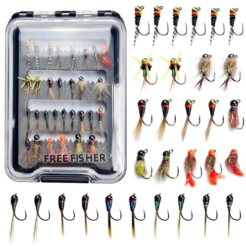 L PATTERN Fliegenfischen Fliegen Set, 30/24 PCS Langsam Sinkende Fliegenköder Set für Barsch Forelle, Kunstköder Fliegen Box Wolfram Haken Fliegenfischen Fliegenset, 30 PCS Fliegen Köder Set