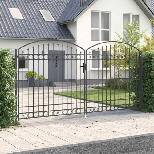 Gecheer Zaun Tor Sonstiges Grau 400 x 200 cm Stahl, Zauntor Hoftor Gartentür Metall für Stabmattenzaun Hof Privatgrundstück Einfahrtstor42008945
