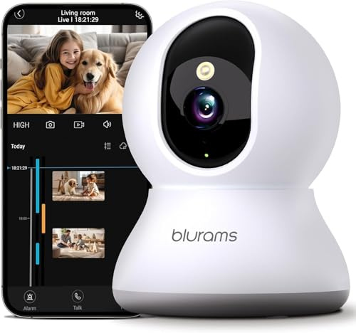 blurams 2K WLAN Kamera Überwachung innen,360° Überwachungskamera innen, Baby Monitor & Haustierüberwachung, Nachtvision, Zweiweg-Audio, Menschenerkennung, 2.4G/5G Wi-Fi 6, Kompatibel Mit Alexa