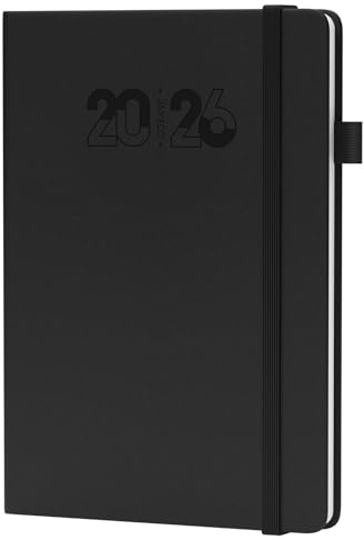 JAYSOO® Terminplaner 2026 Wochenplaner 21x14.5cm Tageplan und Stundenplan, 12 Monate Terminplaner Hardcover (Jan.-Dez.2026) für Arbeit, Lernen und Familienplan - Schwarz
