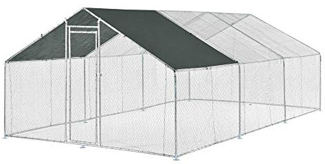 pro.tec Freilaufgehege Wels 3 x 6 x 2 m Hühnerstall Outdoor Gehege für draussen Voliere mit Sonnendach Aussengehege für Kaninchen mit Tür Metall Draht Silberfarben/Dunkelgrün