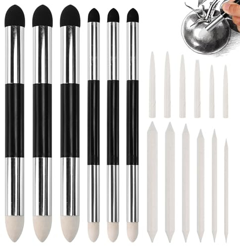 FuxFuis 18 Stück Radierstift Set, 12 Stück Skizzen Papierwischer + 6 Stück Schwamm Radierstift Set Radiergummi Stift Kunst Skizze Zeichnung Radiergummi Stift für Kunststudenten Künstler Maler