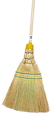 10 Stück Sorex Industrie-Reisstrohbesen Profi Kehrbesen extra volle Qualität, gelbe Kappe, 5 Naht, Länge 145 cm, Set by Danto®
