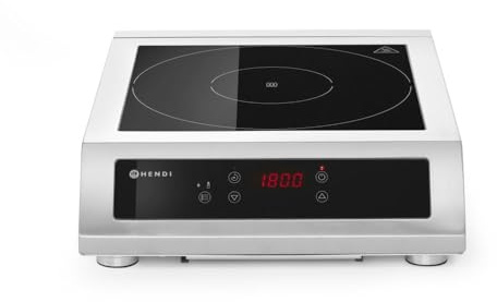 HENDI Induktionskocher, 3500 D XL, für Pfannen mit Bodendurchmesser ø160 bis ø300mm, Temperaturbereich: 60° bis 240°C, Induktionskochfeld, 230V/3500W, 390x500x(H)120mm, Edelstahl, Hartglas