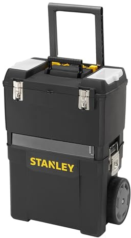 STANLEY Rollende Werkstatt, zwei separat verwendbare Werkzeugboxen, robuster Kunststoff, große Schwerlasträder, mit Metallschließen & Organizer im Deckel, 1-93-968