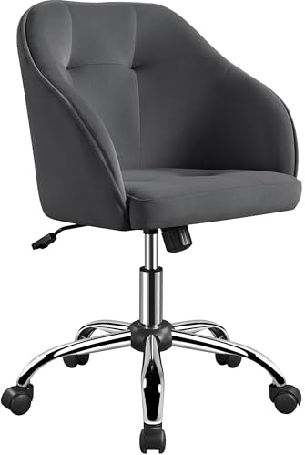 Yaheetech Homeoffice Stuhl, Schminkstuhl, höhenverstellbar Drehstuhl, SamtStuhl Schreibtischstuhl für Arbeitszimmer, Schlafzimmer, Atmungsaktiv Rollstuhl bis 136 KG belastbar Dunkelgrau