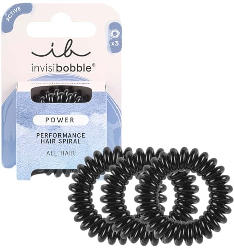 invisibobble Power Haargummi True Black I 3x Spirale Haargummis schwarz Mädchen, Damen & Herren I extra stark I designed im Herzen Münchens