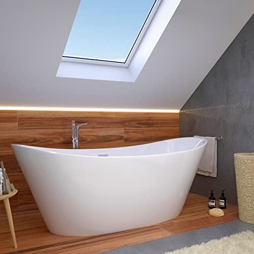 KOLMAN Freistehende Badewanne 170x80 cm Rossa: Ablaufgarnitur Click-Clack Weiß, Exclusive, Modern