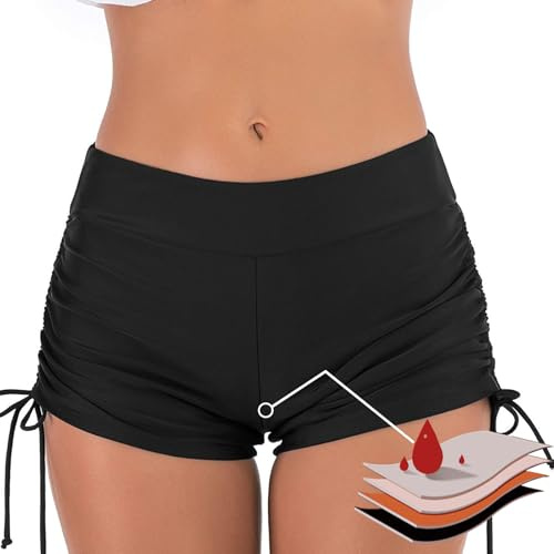 Periodenhose für Damen, Schwimmen, hohe Taille, 4-lagig, auslaufsicher, Bikini, Menstruations-Bademode, Hose für Mädchen, Teenager, super saugfähig, schnell trocknend, Badeshorts für Strand, Pool
