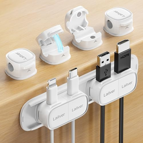 6 Stück Kabelhalter Kabelclips, Laitver Magnetisch Kabel Organizer Einhand-Bedienung Kabelmanagement, Kabelklemmen für Nachttisch/Schreibtisch/Wand,Ladekabel, HDMI, USB, Audiokabel usw.