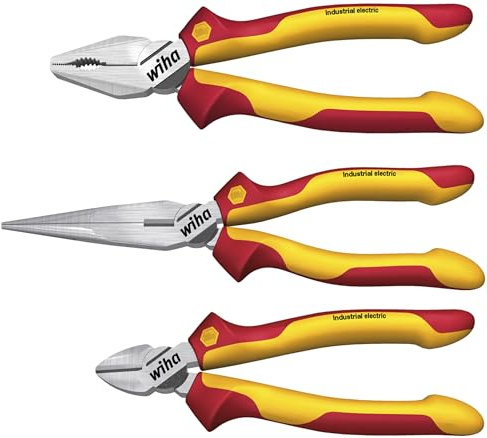 Wiha Zangen Set für Elektriker (38637) 3-tlg. I Universal Kombizange 180mm + Flachrundzange 200mm + Seitenschneider 160mm I Zangenset Elektro VDE