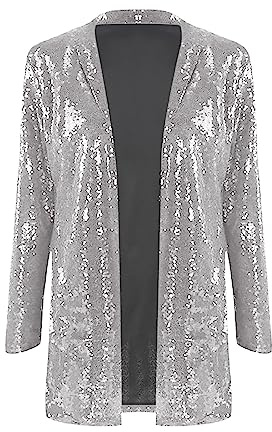 Lazzboy Pailletten Blazer Damen Glitzer Jacke Kostüm Elegant Cardigan Langarm Party Club Pailletten-Blazer Tailliert Anzugjacke Tops Kurz Oberteile Outfits Streetwear