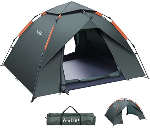 Amflip Camping Zelt Automatisches 3 Mann Personen Instant-Zelt Pop Up Kuppelzelt 4 Jahreszeiten Wasserdicht & Winddicht Campingzelt mit Abnehmbarer, äußerer Zeltplane für Familien,Camping