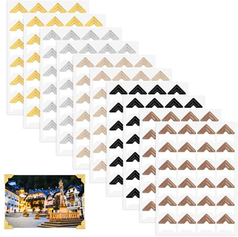 Aeaocvo Fotoecken Selbstklebend 240 Stück, 10 Blatt Foto Kleber, Fotoecken Aufkleber für Sammelalben, DIY Scrapbooking, Fotoalbum Album Corner, Tagebuch (Gold, Silber, Schwarz, Braun, Rosa)