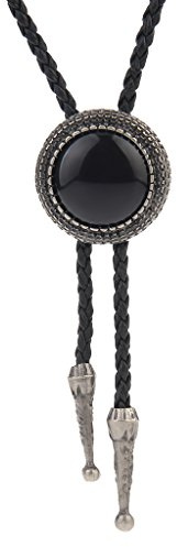 COOLLA Bolo Tie Cowboy-Krawatte, Lederhalsband, Vintage-Stil, türkisfarbener Anhänger für Damen, Herren (runde Form, Silber), Leder, Türkis