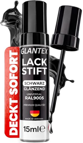 Lackstift Schwarz Glänzend 15ml RAL 9005 für Felgen, Lackstift für Auto | Tiefschwarzer Hochglanz ohne Klarlack, deckt Steinschläge & Kratzer, feiner Pinsel, waschanlagenfest - Made in Germany