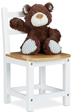 Relaxdays Kinderstuhl RUSTICO aus Bambus, Für Jungen und Mädchen, Kinderzimmer Stuhl, HBT: ca. 50 x 28,5 x 28 cm, weiß / natur, Bambusstuhl mit Weißem Rahmen
