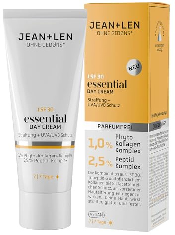 Jean & Len Essential Day Cream, vegan, 50 ml | Optimiert die Hautfestigkeit mit LSF 30 und pflanzlichem Kollagen, für jeden Hauttyp, parfümfrei