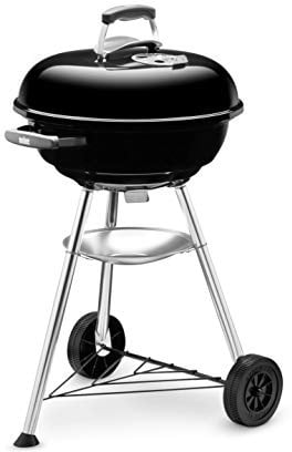 Weber Compact Kettle Holzkohlegrill/Dreibein-Ständer und Räder, Hitzebeständiges, rostfreies Design, Verchromter dreilagiger Rost, 47 cm, Schwarz