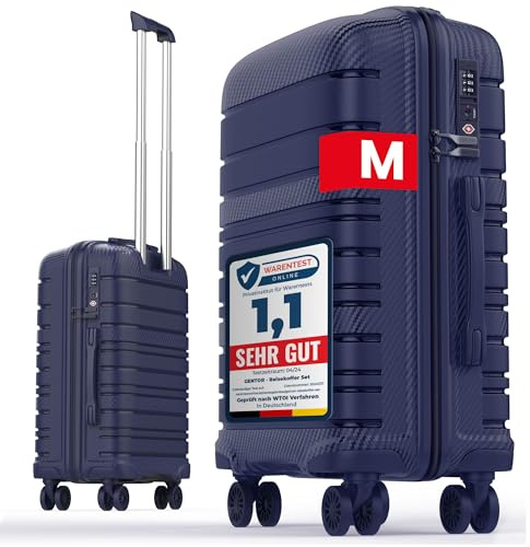 GENTOR Koffer Reisekoffer mit Rollen Carbonoptik Hartschalenkoffer Trolley Handgepäck mit TSA-Schloss Rollkoffer Leicht Travel Klein (Navy Blau, M)