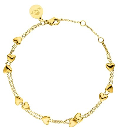 Purelei Alohi Heart Armband (Gold) – Zweireihiges Herz Damen Armband – Aus langlebigem Edelstahl (14K vergoldet) – Verstellbare Länge 16-19 cm – Hawaiianisch inspiriert & wasserfest