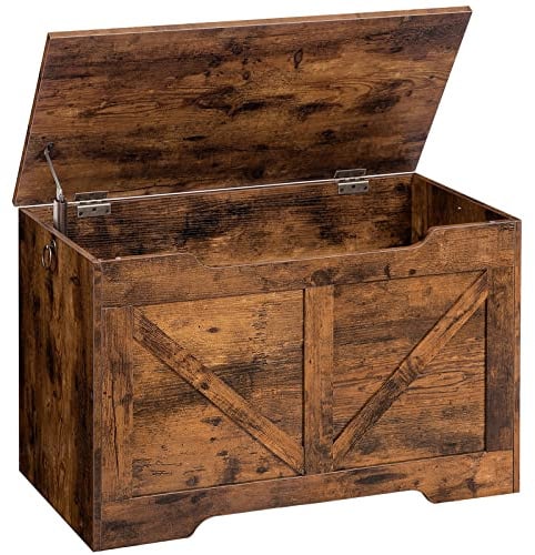 HOOBRO Truhen, Sitzbank mit Stauraum, Spielzeugkiste mit Deckel, Truhenbank, aufbewahrungsbox, 2 Ringen, 75cm, Robust, Stabil, für Kinder, Flur, Wohnzimmer, Dunkelbraun EBF77CW01