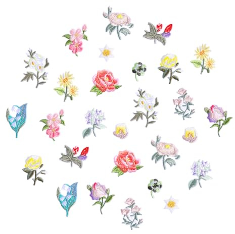 Bewudy 28 Stück Blumen Patches zum Aufbügeln, Bestickte Aufnäher Bügelflicken Bügel Patches Blumen Embroidered Bügelbilder Flicken zum Aufbügeln für Hosen Jeans Hüte Hemden (14 Stile)
