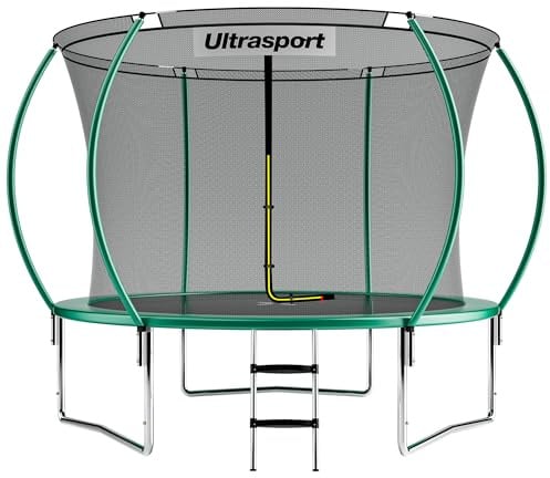 Ultrasport Garten Trampolin XL, 305 cm Durchmesser, belastbar bis 150 kg, großes Outdoor Trampolin mit viel Platz und vielen Sicherheitsmerkmalen, Trampolin Komplettset, grün