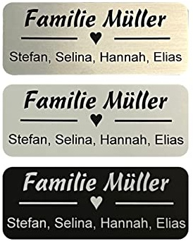 Gravola Klingelschild Türschild Briefkastenschild - versch. Farben und Größen selbstklebend Wunschgravur Made in Germany, Silber, Schwarz, Gold, Bronze, Blau. Rot Gelb, Kunststoff