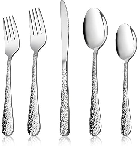 Herogo 60-teiliges Edelstahl Besteck Set 12 Personen - Hammergriff | Besteckset mit Messer Gabel Löffel, Silber Essbesteck für Haus/Party/Restaurant, Spülmaschinenfest, Rostfrei, Poliert