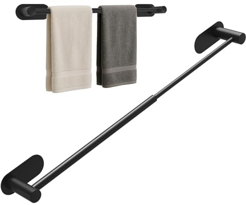 Alyvisun Handtuchhalter Schwarz, Edelstahl Handtuchhalter, Ausziehbar von 37cm bis 57.5cm, Wand für Küche und Bad, Handtuchstange Ohne Bohren, Einfach zu Montieren