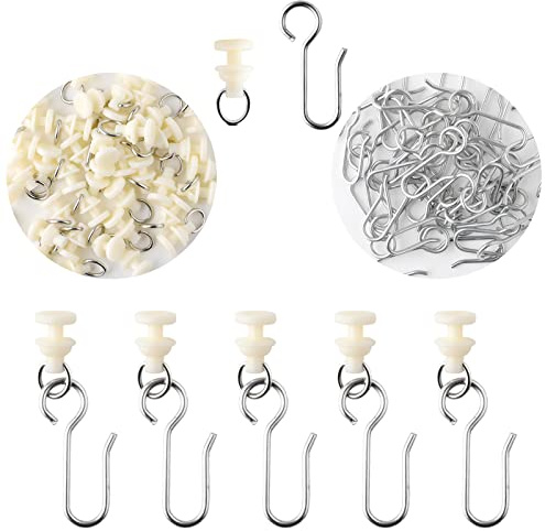 Svalor 80 Stück Gardinenhaken Gleiter, Gardinenröllchen für Schiene, Curtain Hooks, Gardinenröllchen, 40 Stück Gardinen Gleiter mit 40 Stück Metall Vorhang Haken für Fenstervorhang Duschvorhang