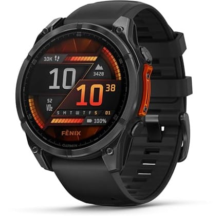 Garmin Fenix 8, 47 mm, GPS-Multisport-Smartwatch, Schwarz/Schiefergrau | AMOLED Display, bis zu 16 Tage Akkulaufzeit, LED-Taschenlampe, 80+ Sport-Apps, internationale Topokarten, Silikonarmband