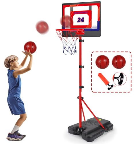 Basketballkorb Kinder Outdoor Indoor Höhenverstellbar 107cm-189cm, Basketball Korb Set Spielzeug mit Ball Pumpe, Sport Spielzeug Geschenk für Jungen Mädchen ab 3 4 5 6 7 8 Jahre
