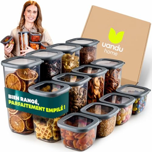 uandu Vorratsdosen mit Deckel luftdicht – 12er für Müsli, Mehl & Zucker | Vorratsbehälter Set, 3 Größen, BPA-frei, 80 Etiketten für mehr Ordnung