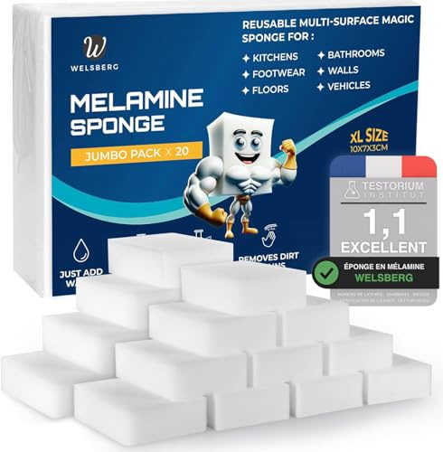 Welsberg Schmutzradierer Schwamm 20 Stück Melamin Wunderschwamm 10x7x3 cm Radierschwamm Putzschwamm, Magic Sponge Eraser für Haushalt, Küche, Weiße Wände, Bad, Schuhschwamm, Weiß