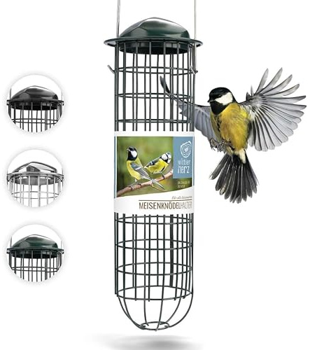 Wildtier herz Meisenknödelhalter 31cm aus rostfreiem Metall Futterspender, Futterstation für Vögel zum Aufhängen, Meisenknödel Spender zur ganzjährigen Wildvögel Fütterung Grün