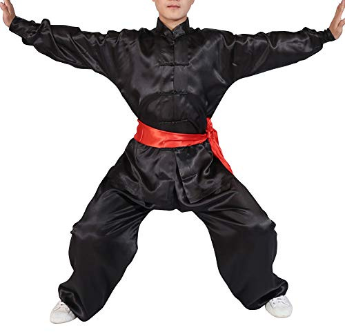 Yudesun Kampfsport Bekleidung Unisex Erwachsener Kind Trainingsbekleidung Sets - Chinesische Tradition Tai Chi Wushu Kleidung Jungen Mädchen Leistung Kostüm Kung Fu Uniform Schwarz 150cm
