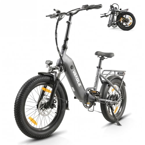 VAKOLE VT4 E-Bike Klapprad 20 Zoll Elektrofahrrad 36V 13Ah Akku Bis 100Km | 20x3.0 Zoll Fatbike, 250W Heckmotor, 7-Gang Schaltwerk, Kompaktes Tiefeinsteiger Citybike für Damen u. Herren