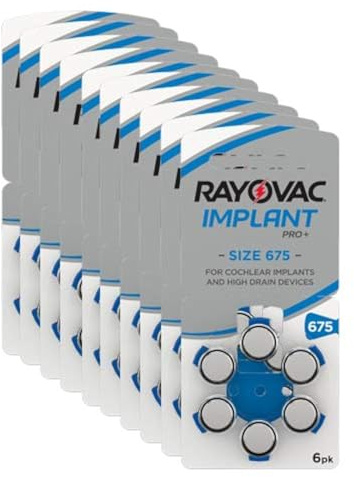 Rayovac 675CP Implant Pro+ (Größe 675 Pack mit 60 Batterien für Cochlear Implantate Hörhilfen Hörverstärker) Blau