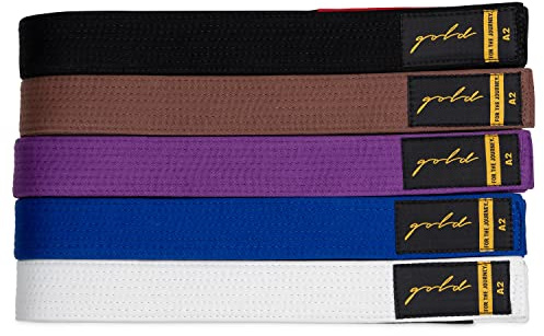 Gold BJJ Jiu Jitsu Gürtel – Premium Gürtel mit Rangleiste für Streifen – IBJJF Wettbewerbszugelassen, Weiss/opulenter Garten, A3
