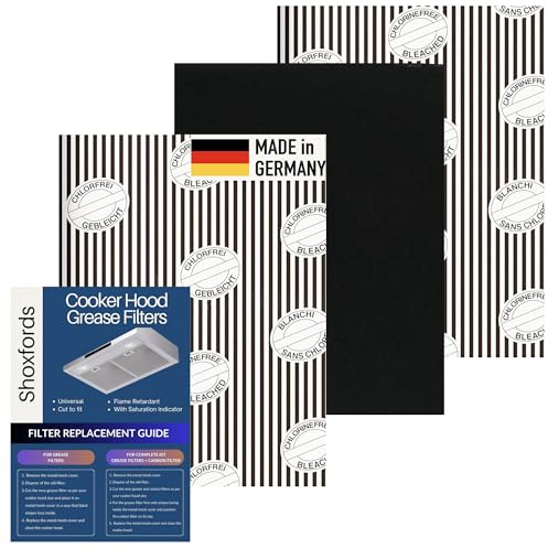 Shoxfords Dunstabzugshauben-Filter-Set, 3er-Pack, 2 Fettfilter für Dunstabzugshaube und 1 Kohlefilter-Abluftventilator, zuschneidbar, Abluftventilatorfilter für frisches, geruchsfreies Kochen