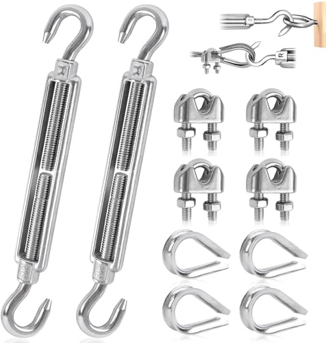 Seilspanner Edelstahl Spannschloss M8 Verstellbare Spannschlösser Drahtspanner Set Mit Drahtseilklemme Und Drahtseil Kauschen Für Seil Gartendraht Zaunspanner 10Stk (CC, M8-10Stk)