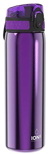 ION8 Leicht Stahl-Trinkflasche, 600 ml, Nicht IsoliertAuslaufsicher, Einhandöffnung, Sichere Verriegelung, Spülmaschinenfest, Klappdeckel, Tragegriff, Leicht zu Reinigen